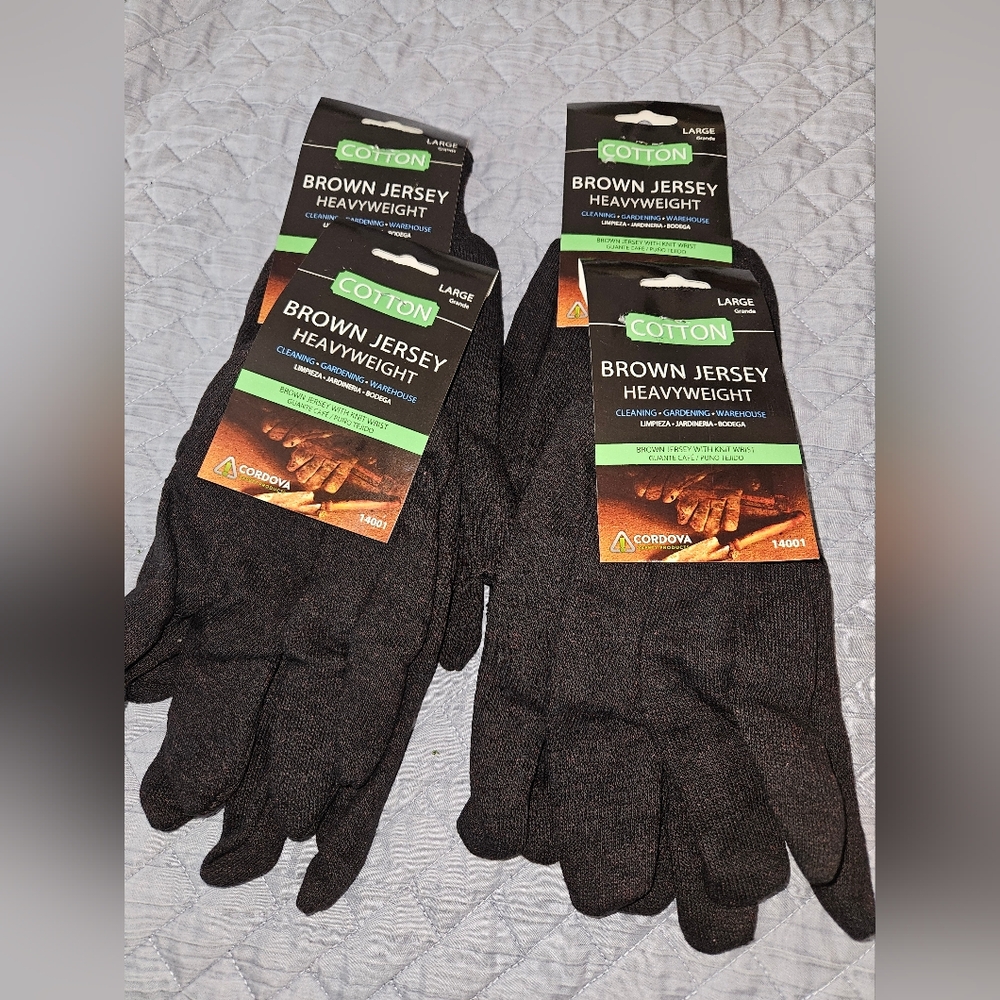 4 Pair Heavyweight Cordova Jersy Work Gloves Size Lg NEW!